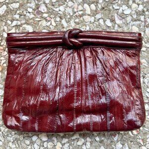 Genuine Eel Skin Leather Burgundy Shoulder Bag Made in Korea